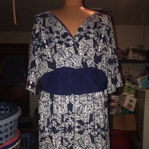 Blue and white paisley maxi dress. Blue belt